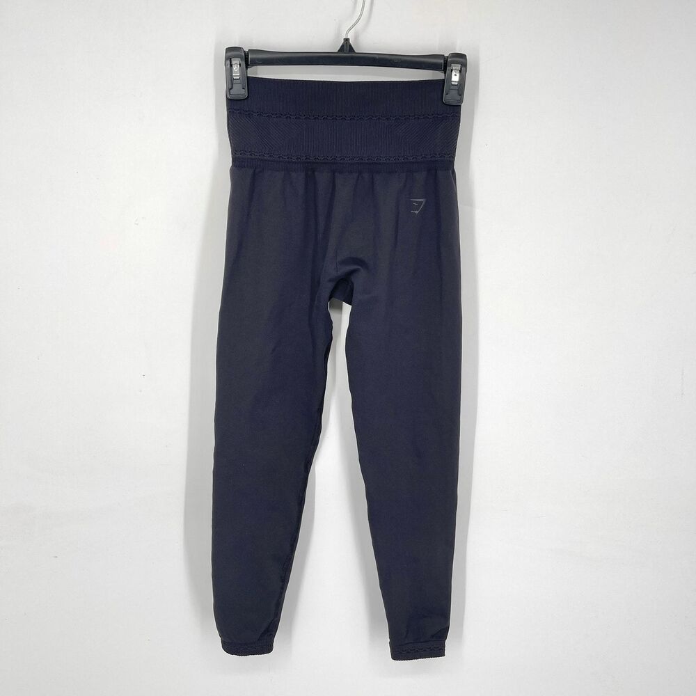 Gymshark Studio Leggings Womens Sz M Black Textured Jacquard Knit Stretch Thick